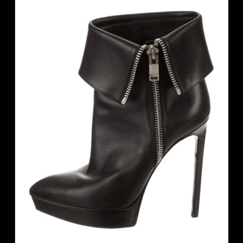 Saint Laurent Janis Boots Black Leather Zipper 6.5 36.5